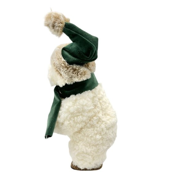Winter Bear Stands Up Figurine Off-White Fleece with Green Velvet Scarf and Hat - Picture 6 of 13
